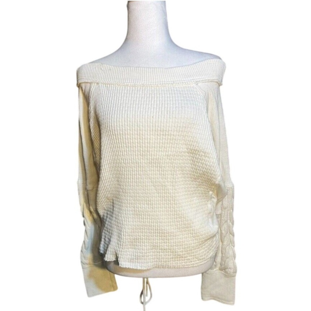 Free People Off The Shoulder Top Women Small White Textured Cable Knit Boho